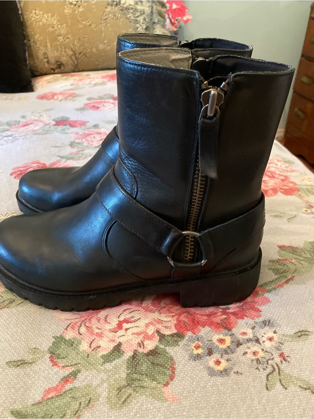 Alegria Women's black Leather Heeled Boots with Buckle Detail